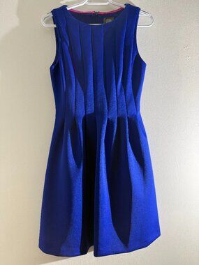 Vince Camuto Royal Blue Sleeveless Pleated Fit & Flare Dress with Pockets | 4